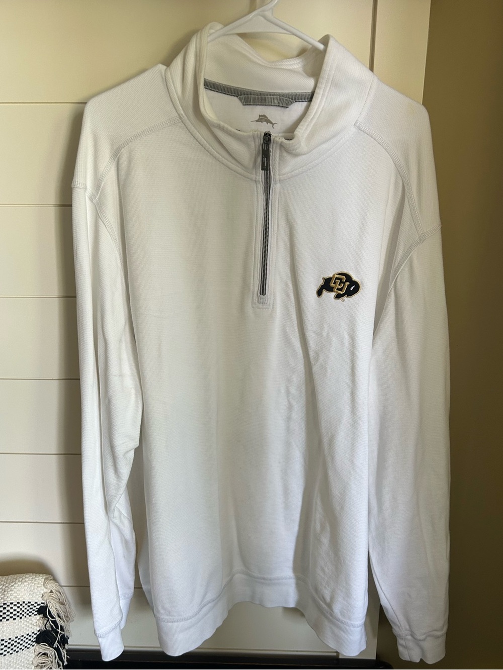Tommy Bahama White Quarter-Zip Sweater with CU Patch